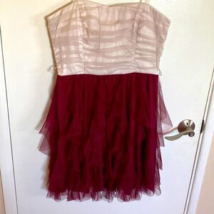 Cream and maroon tulle flutter dress. Size large